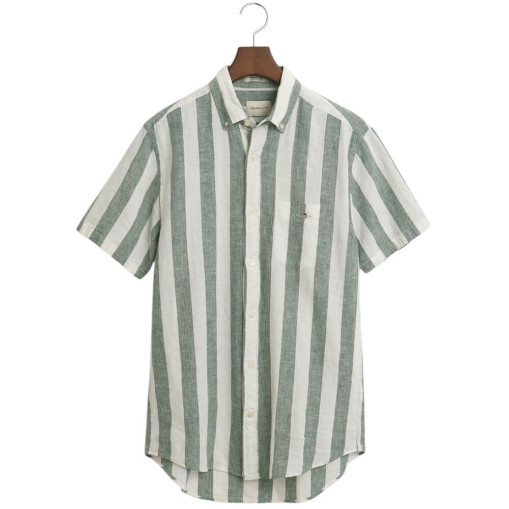 Gant Regular Fit Striped Cotton Linen Short Sleeve Shirt